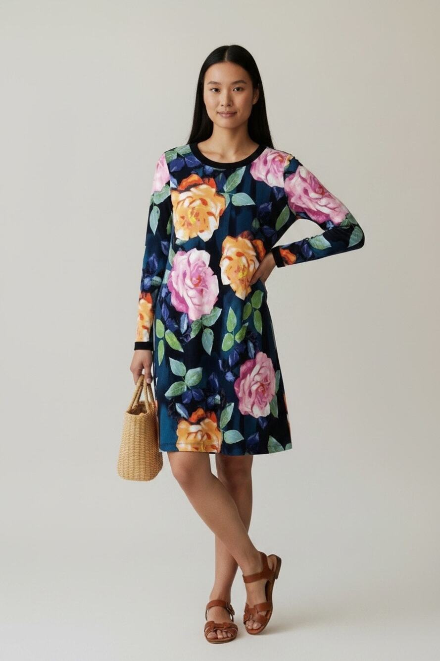 Eliza J Watercolor Floral Long Sleeve Shift Dress Size 4